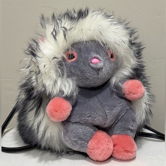 Cute Hedgehog Multi Use Bag/Real Shearling Crossbody/Backpack/Plushie/Pillow - Picture 7 of 16